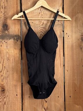 Sz S/M Plus SHAPERX Black Seamless Tummy Control Shapewear Brief Bodysuit NWOT